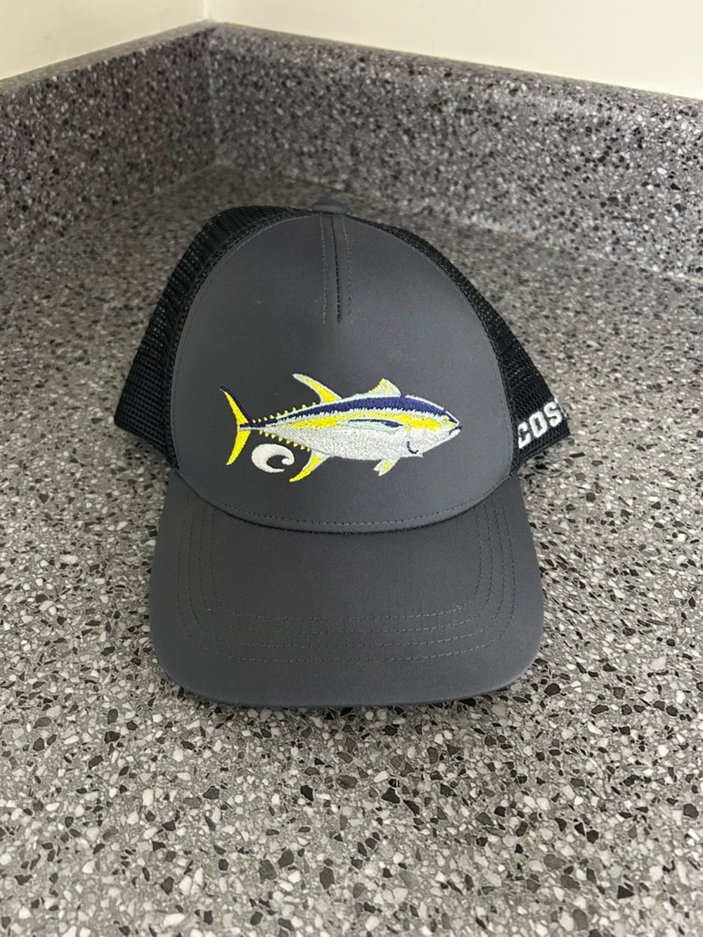 Costa Gray & Black Trucker Hat with Yellow-Accented Tuna Embroidery